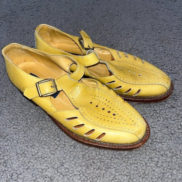 BASCO Made in Italy Yellow Gold Leather T-Strap Fisherman Sandals EU 35.5 = US 5 - Picture 1 of 9